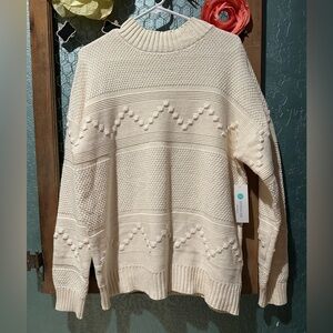 Pink Clover Gabriel Mock Neck Textured Sweater